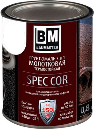 

Грунт-эмаль Baumaster СпецКор с молотковым эффектом (0.8 кг, светлый графит)