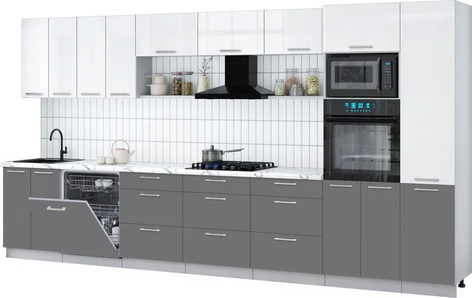 

Готовая кухня Интерлиния Мила Gloss 4.0-ПМ1 (серый/белый глянец/белый гранит)