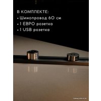 Трековая розетка AVEL шинопровод 60 см + 1 ЕВРО розетка + 1 USB (серый)