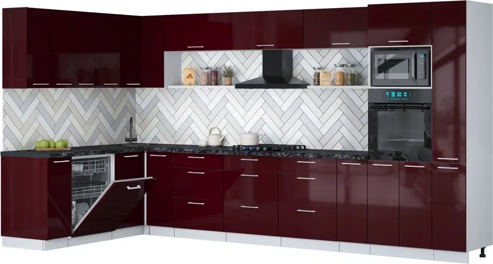 

Готовая кухня Интерлиния Мила Gloss 1.896х3.88 (бордовый глянец/бордовый глянец/кастилло темный)