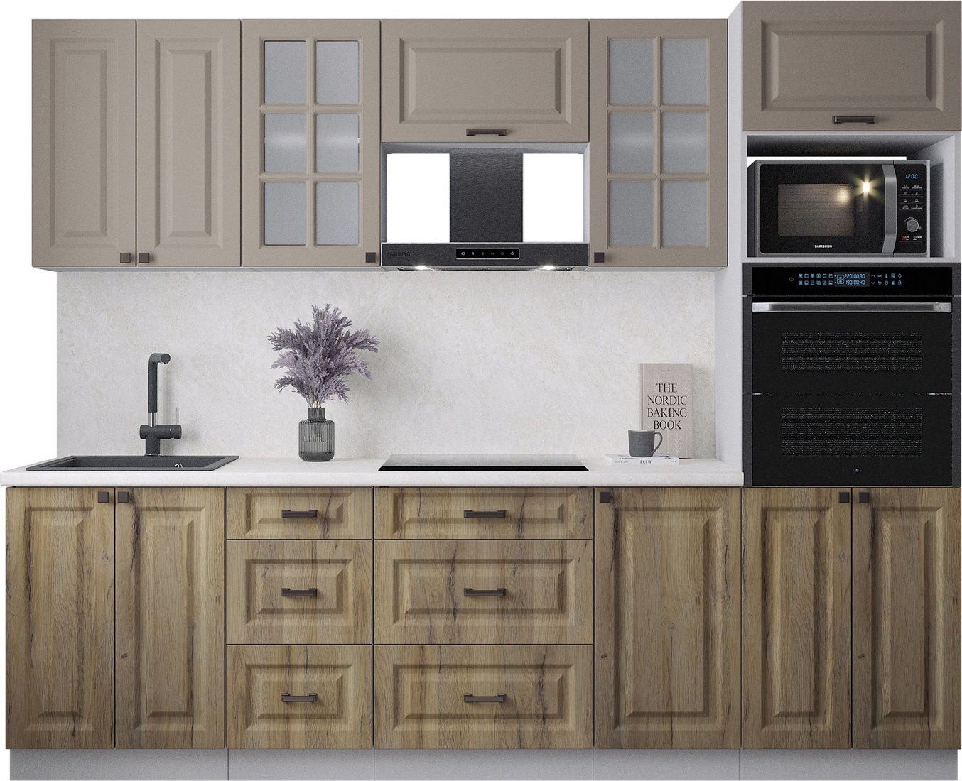 

Готовая кухня Интерлиния Мила Деко 2.6 (дуб вотан/луна/опал светлый)