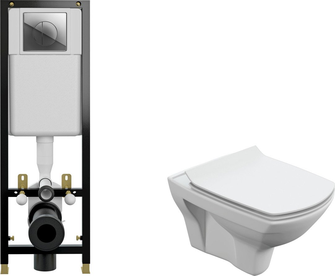 

Унитаз подвесной Cersanit Carina New Clean On с инсталляцией Leon S-IN-BLACK-Cg-w