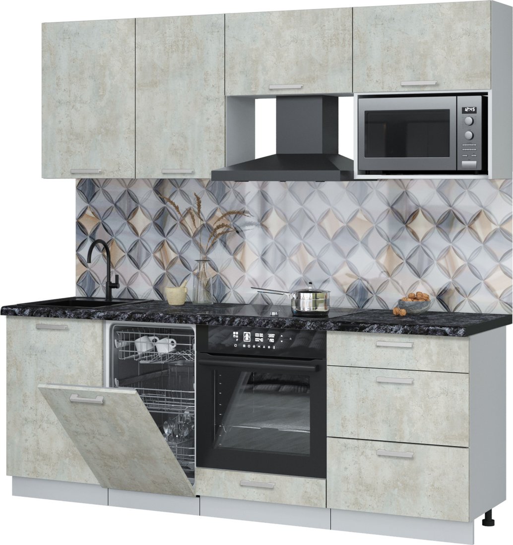 

Готовая кухня Интерлиния Мила Лайт 2.15-ПМ4 (бетон лайт/бетон лайт/кастилло темный)