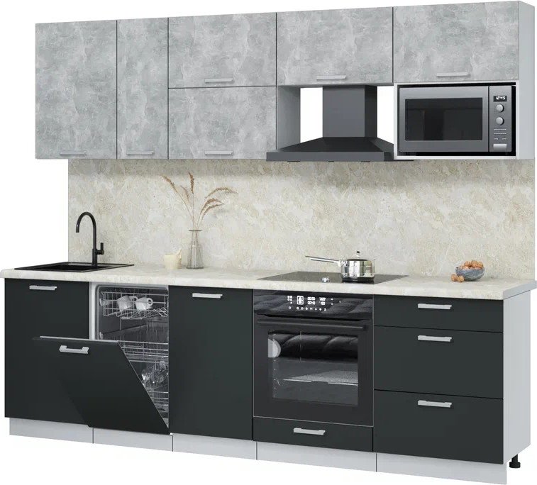 

Готовая кухня Интерлиния Мила Лайт 2.6-ПМ4 (бетон/антрацит/опал светлый)