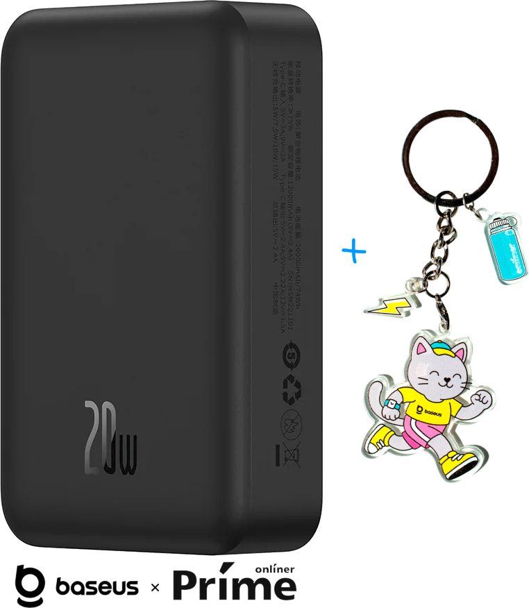 

Внешний аккумулятор Baseus Magnetic Mini Wireless Fast Charge Power Bank 20W 20000mAh (черный) + брендированный брелок Baseus