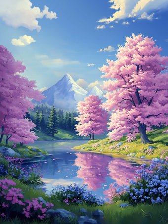 Алмазная мозаика  Феникс+ Сакура у озера 71411