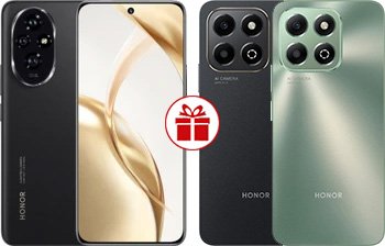 

Смартфон HONOR 200 12GB/512GB международная версия (вельветовый черный) и смартфон HONOR X6b 4GB/128GB по акции