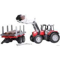 Погрузчик Bruder Massey Ferguson + Frontloader and timber trailer 02046