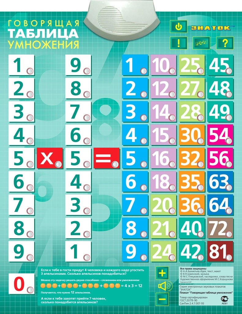 

Интерактивная игрушка Знаток Таблица умножения 70024