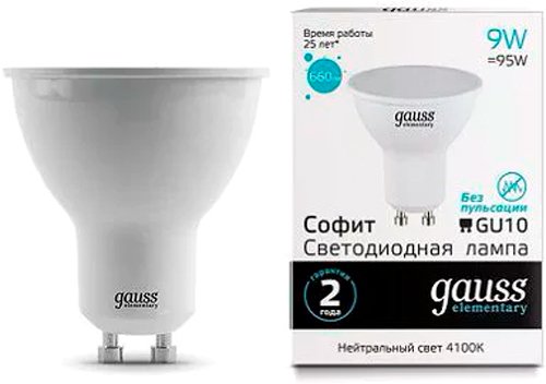 

Светодиодная лампочка Gauss LED Elementary MR16 GU10 9W 4100К 13629