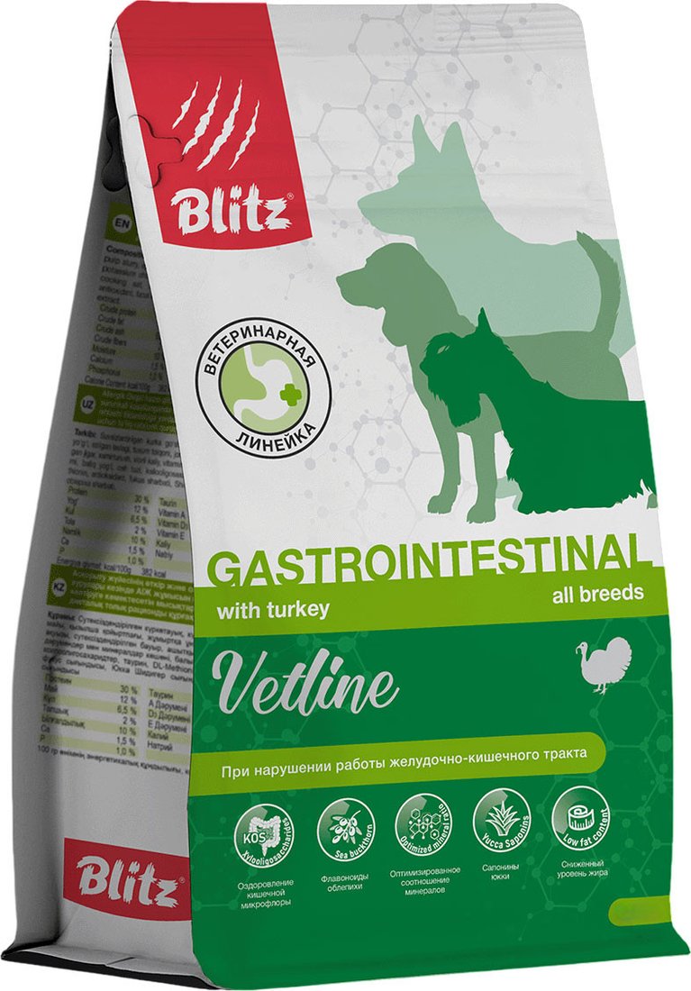 

Сухой корм для собак Blitz Pets Vetline Gastrointestinal с индейкой 4301В (1.5 кг)