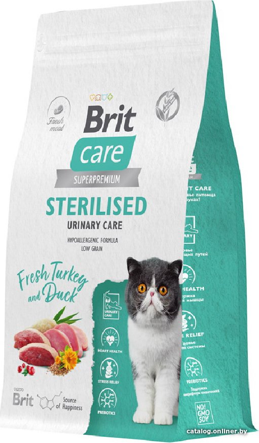 Сухой корм для кошек Brit care Superpremium Sterilised с индейкой и уткой для стерилизованных (профилактика МКБ) 1.5 кг