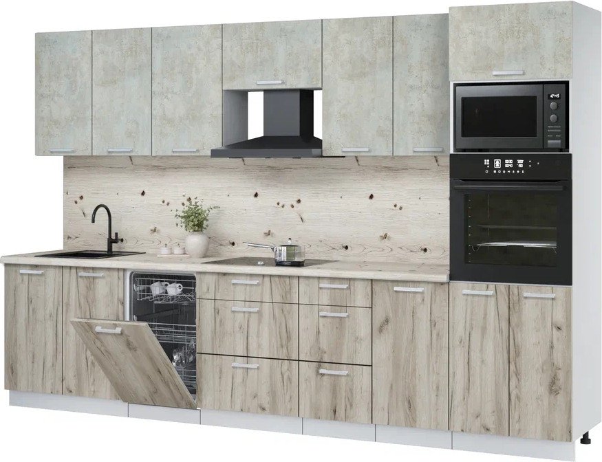 

Готовая кухня Интерлиния Мила Лайт 3.25-ПМ3 (бетон лайт/дуб серый/бискайская сосна)