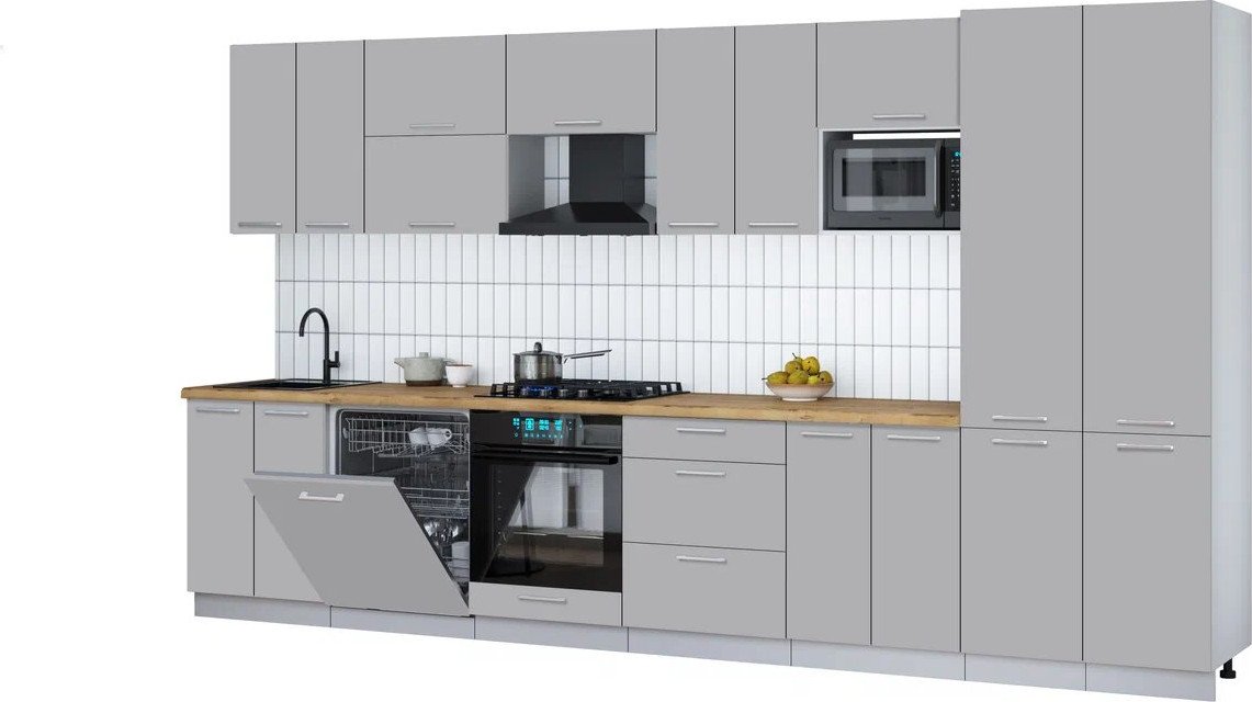 

Готовая кухня Интерлиния Мила Gloss 3.8-ПМ2 (грей/грей/дуб бунратти)