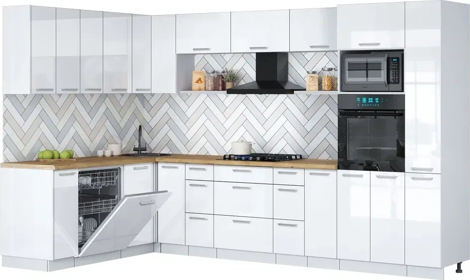 

Готовая кухня Интерлиния Мила Gloss 1.896х3.28 (белый глянец/белый глянец/дуб бунратти)