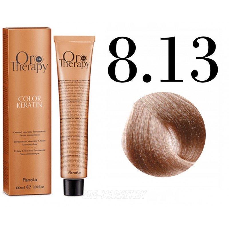 

Крем-краска Fanola ORO Therapy Color Keratin 8.13 светлый блондин бежевый 100 мл