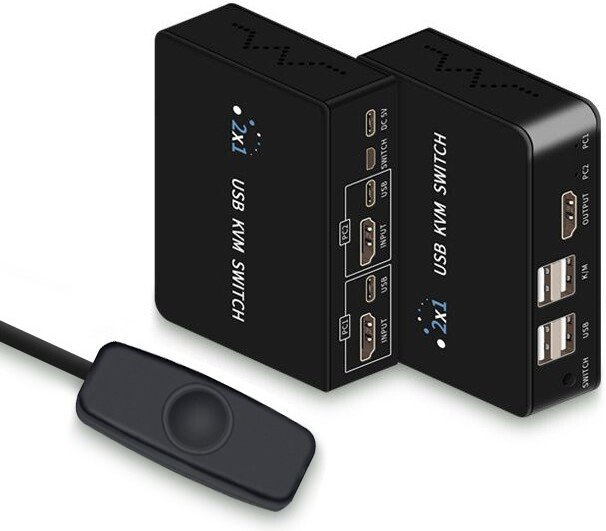 KVM переключатель USBTOP 2-х портовый KVM-переключатель HDMI USB, (черный)