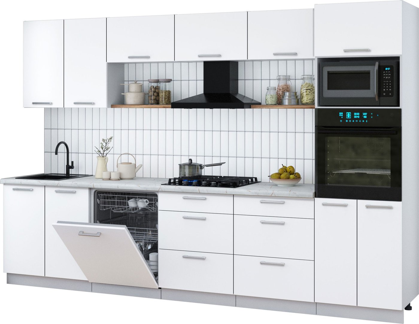 

Готовая кухня Интерлиния Мила Gloss 3.2-ПМ1 (белый/белый/серый каспий)