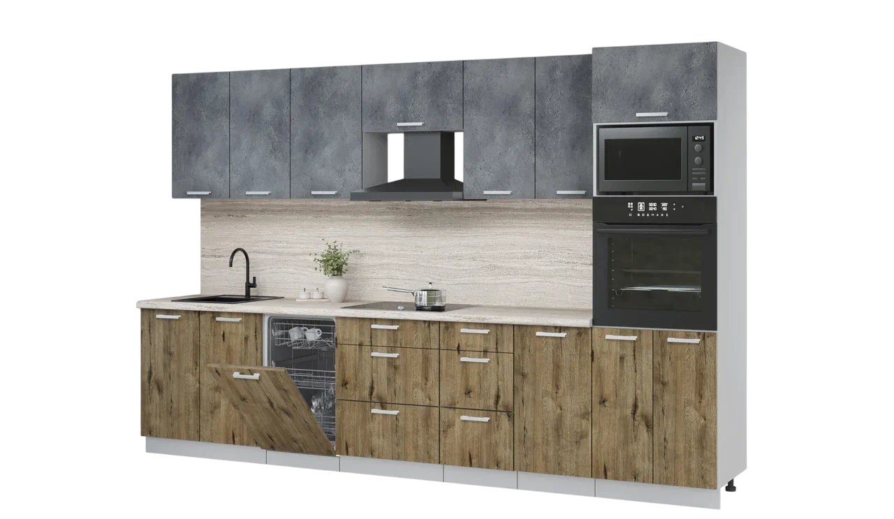 

Готовая кухня Интерлиния Мила Лайт 3.25-ПМ3 (бетон портленд/дуб веллингтон/травертин серый)