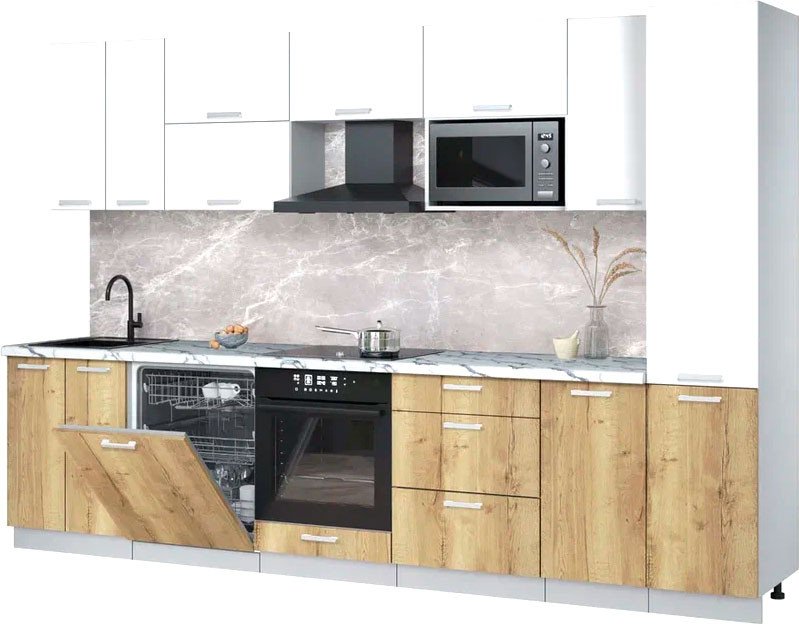 

Готовая кухня Интерлиния Мила Лайт 3.2-ПМ2 (белый платинум/дуб золотой/белый гранит)