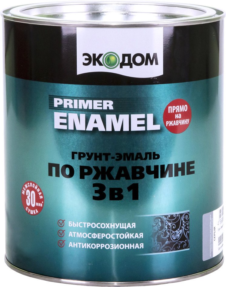 Грунт-эмаль Экодом По ржавчине 3 в 1, 0.9 кг (зеленый мох RAL 6005)