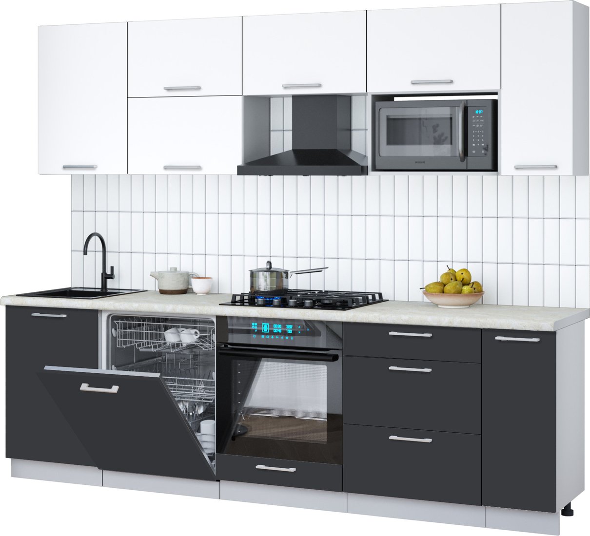 

Готовая кухня Интерлиния Мила Gloss 2.6-ПМ2 (пепел/белый/опал светлый)