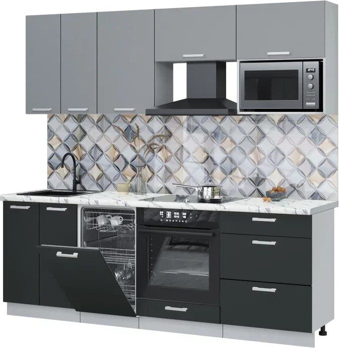 

Готовая кухня Интерлиния Мила Лайт 2.25-ПМ4 (серебро/антрацит/белый гранит)