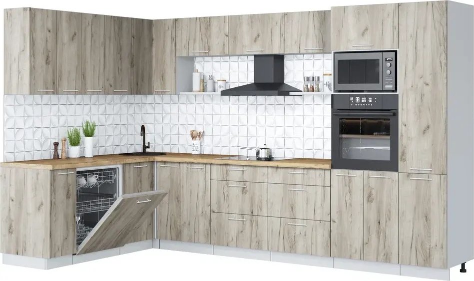 

Готовая кухня Интерлиния Мила Лайт 1.896х3.38 (дуб серый/дуб серый/дуб бунратти)