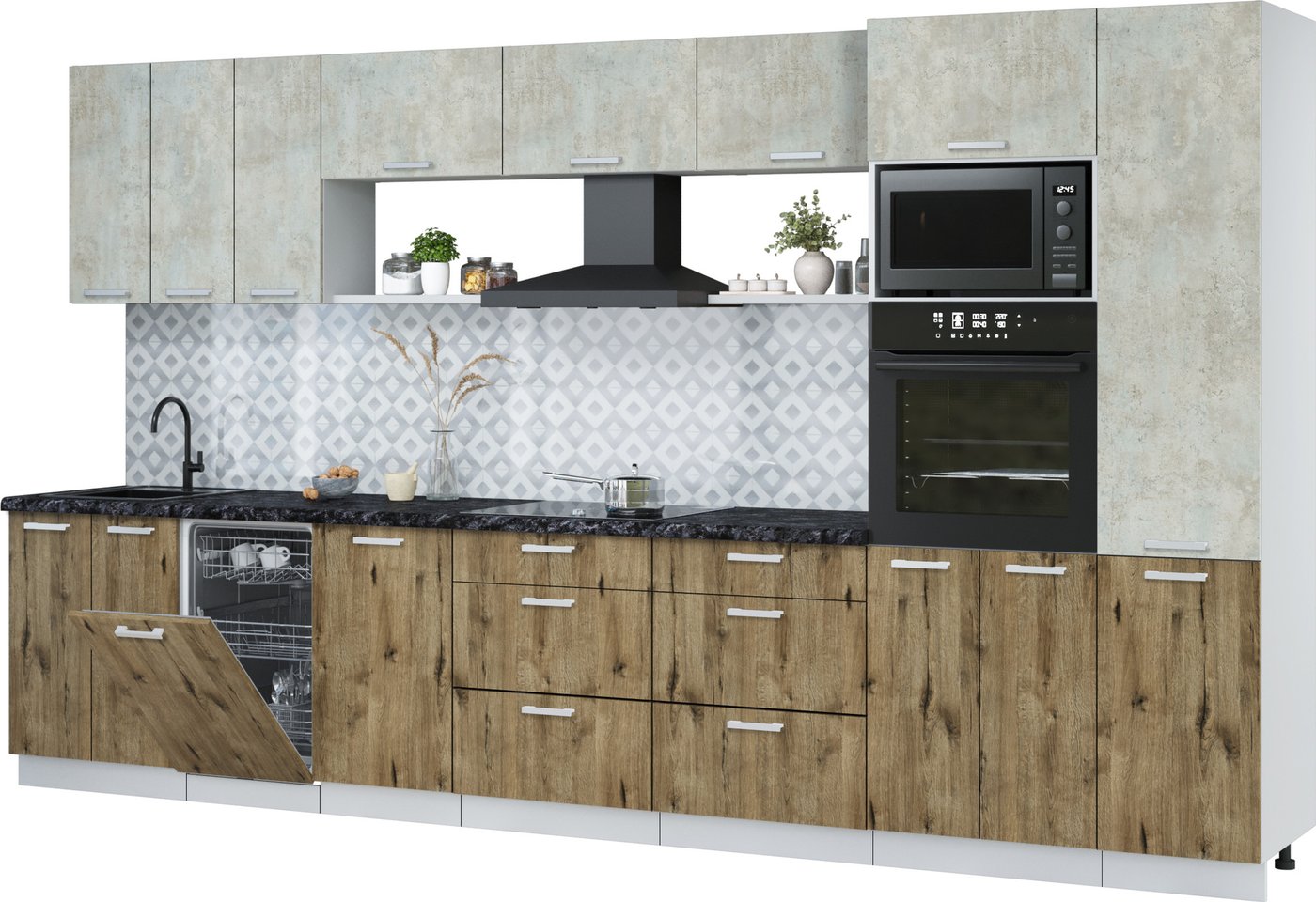 

Готовая кухня Интерлиния Мила Лайт 3.7-ПМ3 (бетон лайт/дуб веллингтон/кастилло темный)