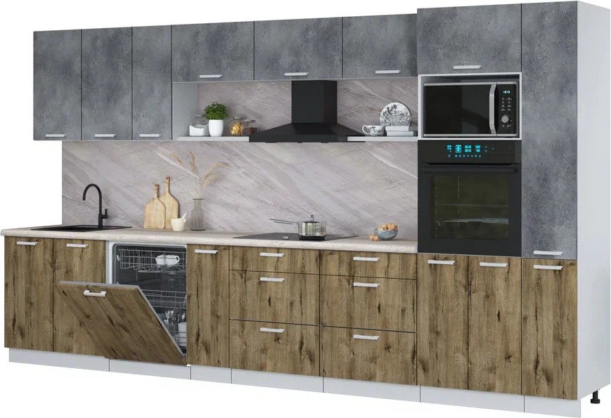 

Готовая кухня Интерлиния Мила Лайт 3.8-ПМ1 (бетон портленд/дуб веллингтон/травертин серый)