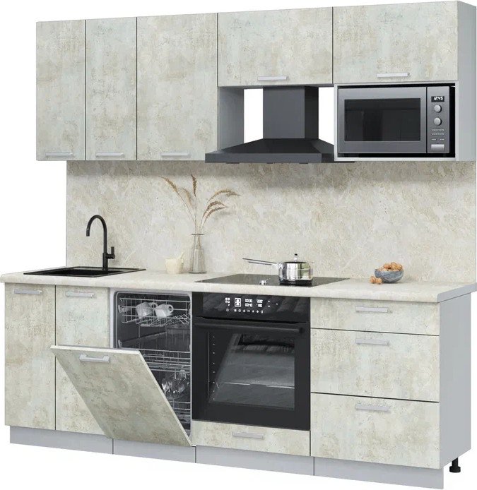 

Готовая кухня Интерлиния Мила Лайт 2.25-ПМ4 (бетон лайт/бетон лайт/опал светлый)