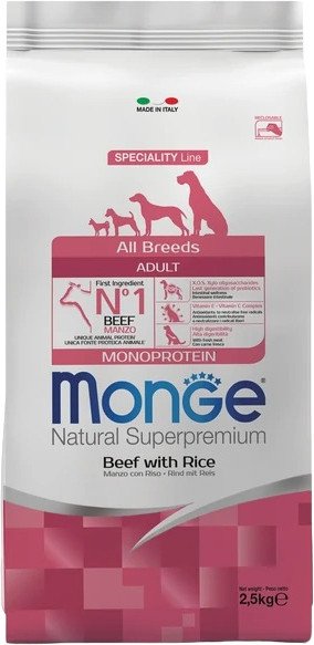 Сухой корм для собак Monge Speciality Line Monoprotein с говядиной и рисом (2.5 кг)