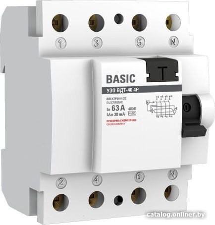 Устройство защитного отключения EKF Basic ВДТ-40 4P 63А/ 30мА elcb-4-63-30e-sim