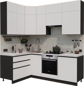 Готовая кухня ВерсоМебель Эко Премиум 1.4x2.2 левая (белый фасадный/ст. мрамор лацио)