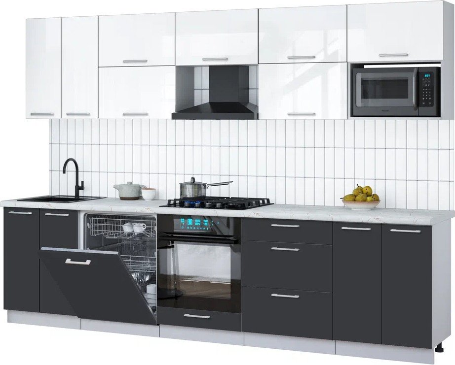 

Готовая кухня Интерлиния Мила Gloss 3.0-ПМ2 (пепел/белый глянец/серый каспий)