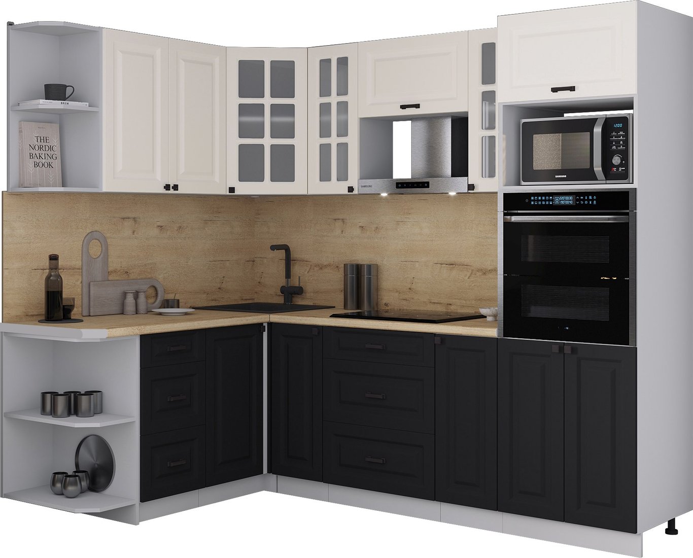 

Готовая кухня Интерлиния Мила Деко 1.68x2.4 LV (черный/белый/дуб бунратти)