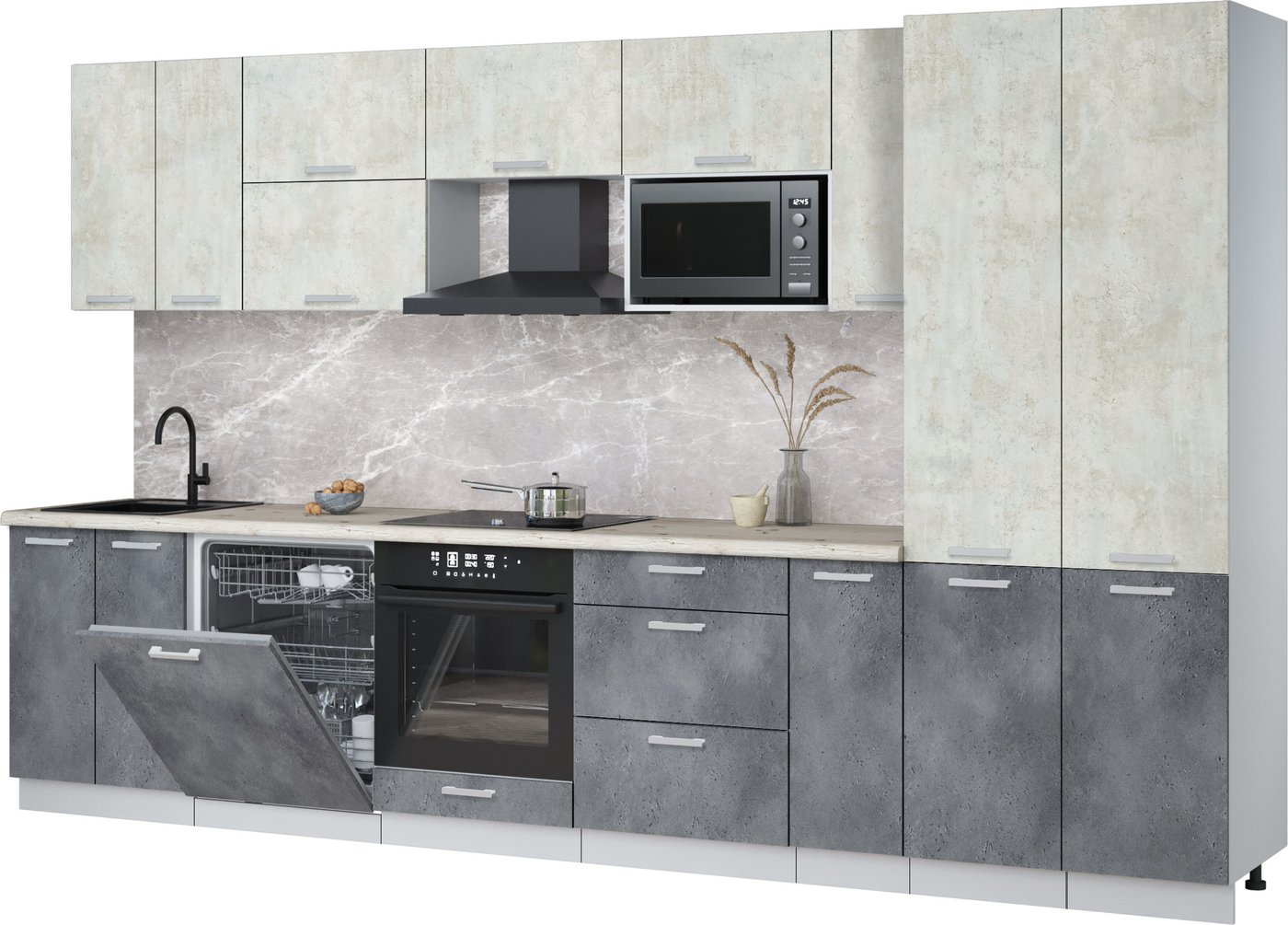 

Готовая кухня Интерлиния Мила Лайт 3.5-ПМ2 (бетон лайт/бетон портленд/бискайская сосна)