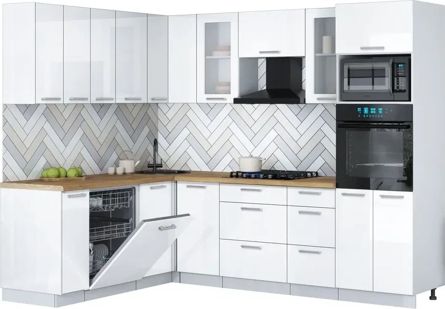 

Готовая кухня Интерлиния Мила Gloss 1.896х2.58 (белый глянец/белый глянец/дуб бунратти)