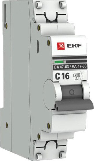 

Выключатель автоматический EKF ВА 47-63 1P 16А (C) 4.5kA PROxima mcb4763-1-16C-pro