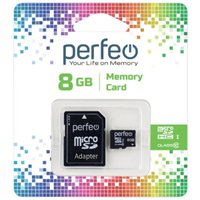 Карта памяти Perfeo microSDHC Class 10 8GB PF8GMCSH10A (с адаптером)