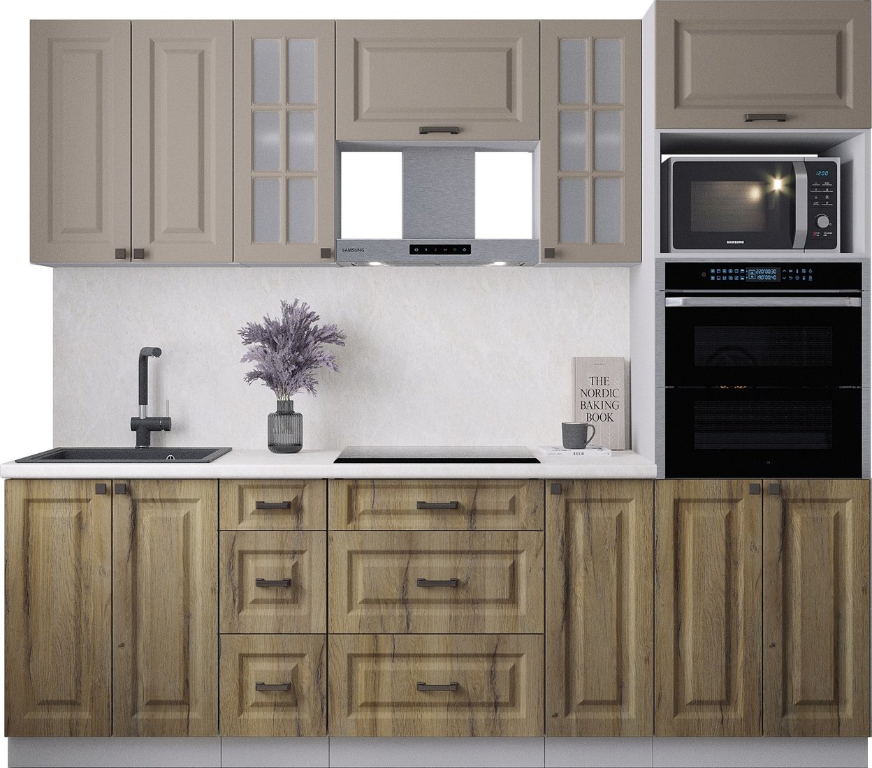 

Готовая кухня Интерлиния Мила Деко 2.4 (дуб вотан/луна/опал светлый)