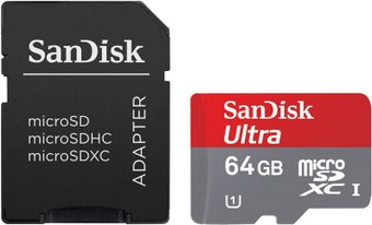 Карта памяти SanDisk Ultra microSDXC 64GB + адаптер (SDSQUNC-064G-GN6IA)