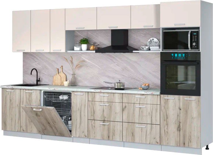 

Готовая кухня Интерлиния Мила Лайт 3.5-ПМ1-2 (персидский жемчуг/дуб серый/серый каспий)