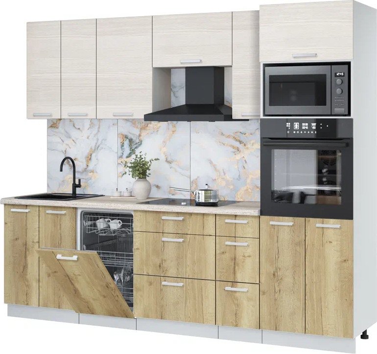 

Готовая кухня Интерлиния Мила Лайт 2.55-ПМ3 (вудлайн кремовый/дуб золотой/тавертин серый)