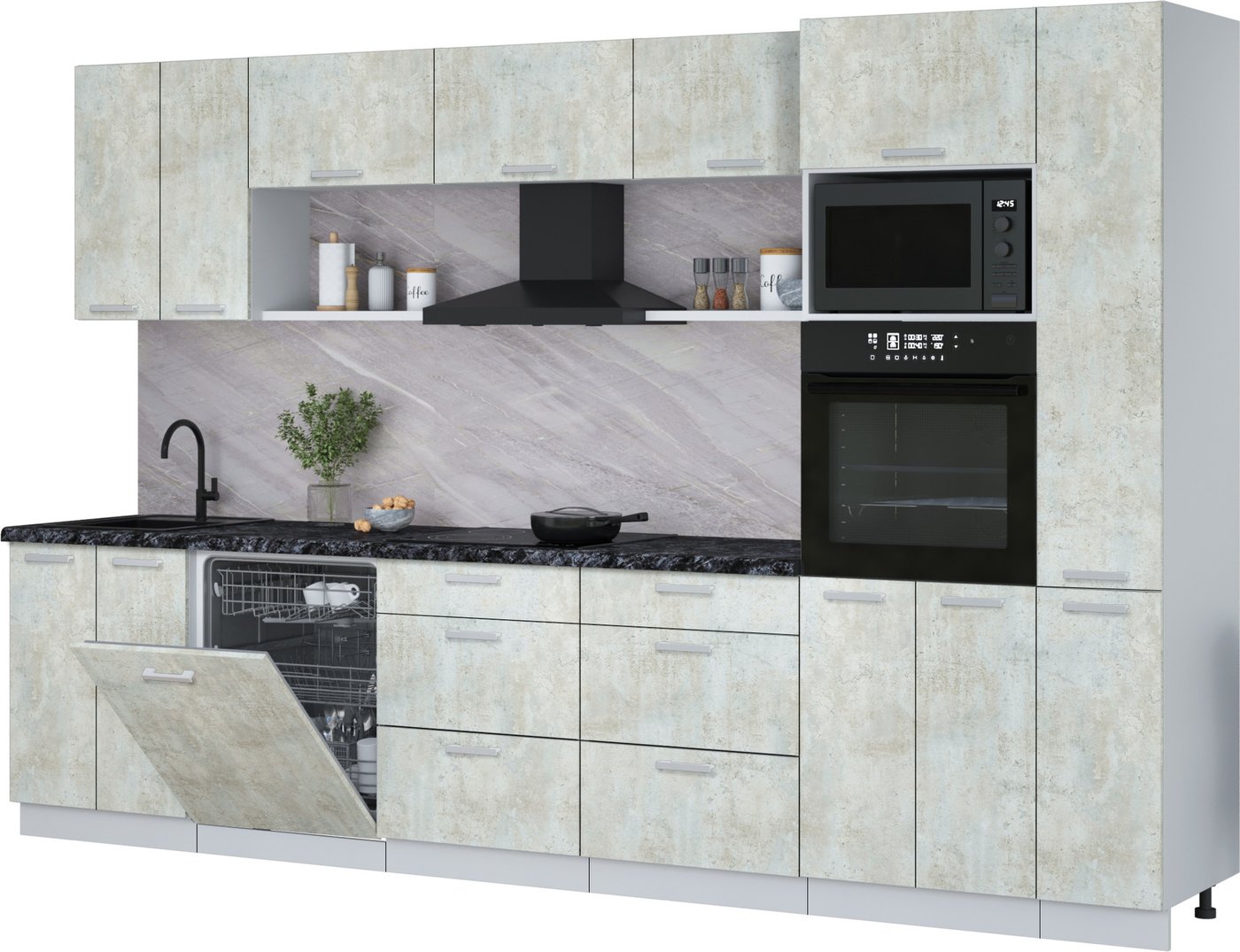 

Готовая кухня Интерлиния Мила Лайт 3.3-ПМ1 (бетон лайт/бетон лайт/кастилло темный)