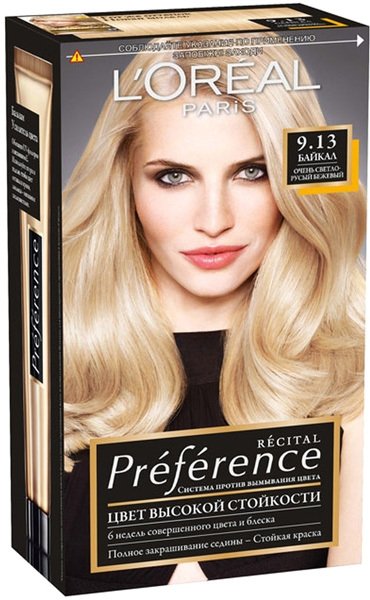 

Крем-краска для волос L'Oreal Recital Preference 9.13 Байкал Очень светло-русый бежевый
