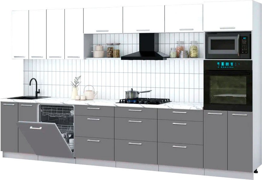 

Готовая кухня Интерлиния Мила Gloss 3.6-ПМ1-2 (серый/белый глянец/белый гранит)