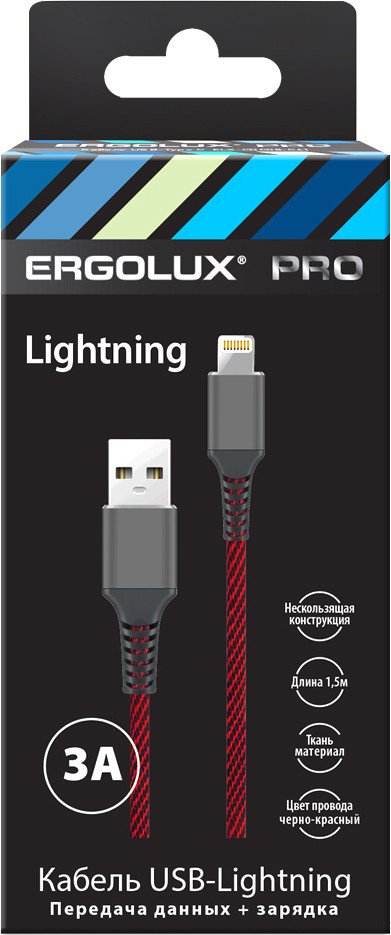 

Кабель Ergolux ELX-CDC09-C43 USB Type-A - Lightning (1.5 м, красный)