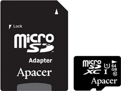 

Карта памяти Apacer microSDXC (Class 10) 64GB + адаптер [AP64GMCSX10U1-R]