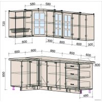 Готовая кухня Интерлиния Мила Деко 1.2x2.3 (слоновая кость/океан/опал светлый)